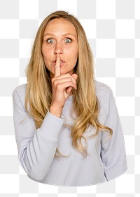 Woman shushing png sticker, transparent background