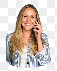 Png woman in phone call sticker, transparent background