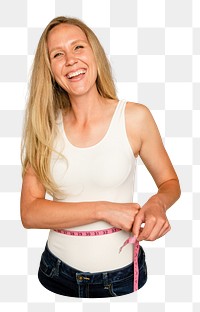 Png woman measuring waist sticker, transparent background