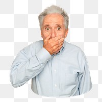 Png shocked senior man sticker, transparent background