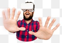 Png man using VR sticker, transparent background