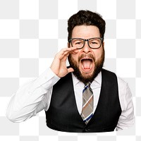 Businessman screaming png sticker, transparent background