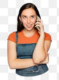 Woman on phone png sticker, transparent background