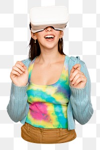 Png woman with VR headset sticker, transparent background