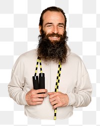 Png healthy bearded man sticker, transparent background