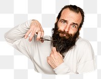 Man cutting beard png sticker, transparent background png sticker, transparent background