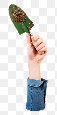 Green shovel png sticker, gardening tool, transparent background