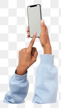 Png finger touching phone screen sticker, transparent background