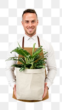 Smiling plantsman png sticker, transparent background