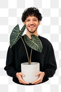 Man holding plant png sticker, transparent background