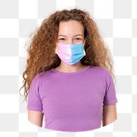 Png woman wearing mask sticker, transparent background