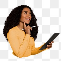 Woman thinking png sticker, transparent background