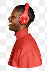 Png man listening to music sticker, transparent background