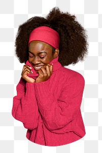 Png cute black woman sticker, transparent background