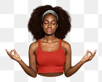 Woman meditating png sticker, transparent background