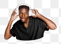 Png African-American man enjoying music sticker, transparent background