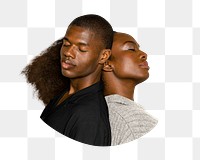 Black couple png sticker, leaning on each other, transparent background