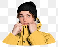 Man png in winter clothes sticker, transparent background