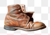 Old leather boot png sticker, transparent background