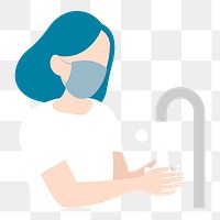 Woman washing hands png sticker, COVID-19 prevention, transparent background