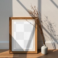 Photo frame png mockup, flower vase decor, transparent design