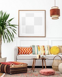 Photo frame png mockup, living room decor, transparent design