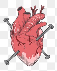 Nailed heart png sticker, transparent background