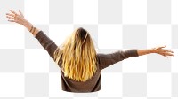 Carefree woman png sticker, raising arms on transparent background