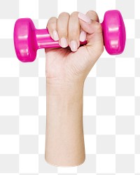 Png hand holding dumbbell sticker, transparent background