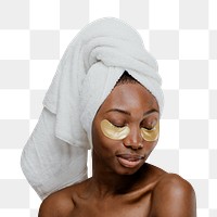 Woman spa png sticker, towel on head image, transparent background