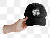 Baseball cap png sticker, celestial sun print, transparent background