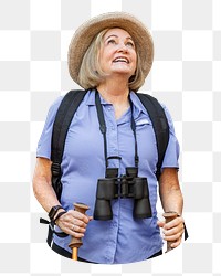 Png female senior traveler sticker, transparent background