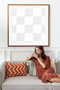 Photo frame png mockup, living room, transparent design