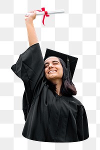 Png happy graduate celebrating sticker, transparent background