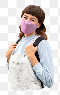 Png girl wearing mask sticker, transparent background