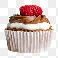 Raspberry chocolate cupcake png sticker, dessert, transparent background