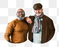 Png senior gay couple sticker, transparent background