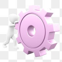 Png 3D figure pushing gear sticker, transparent background 