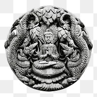 Buddha carving badge png sticker, transparent background