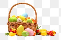 Easter eggs basket png sticker, transparent background