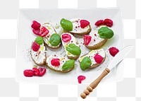 Raspberry bruschetta png sticker, transparent background