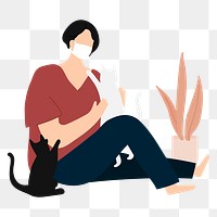 Png woman playing with cats sticker, cute design, transparent background