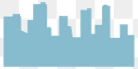 Png blue cityscape sticker, cute pastel design, transparent background