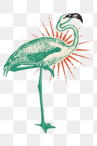 Retro flamingo png drawing sticker, transparent background
