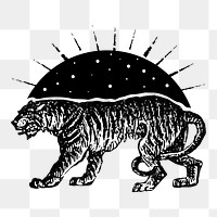 Vintage tiger png drawing sticker, transparent background