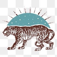 Retro tiger png drawing sticker, transparent background