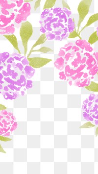 PNG watercolor flower border frame, pink and purple hydrangea sticker, transparent background