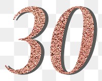 30 number glitter png sticker, transparent background