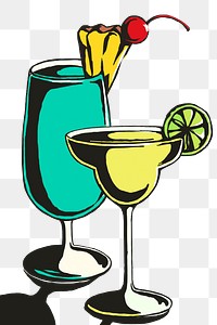 Summer cocktails png sticker, beverage, drinks illustration, transparent background