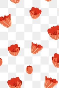 Red tulip flower png pattern, transparent background